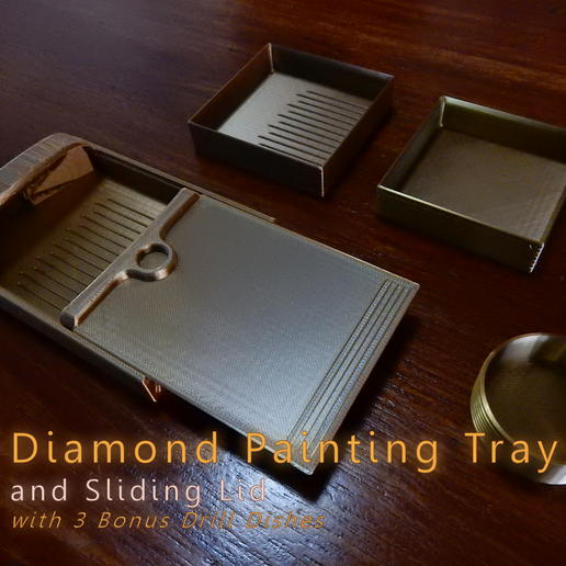 Diamond Painting Drill Tray and Sliding Lid with 3 Bonus Drill Dishes